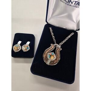 Montana Silversmiths Western Horseshoe Turquoise Inlay Necklace Earring Set OS
